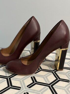Burgundy and gold Calvin Klein heels